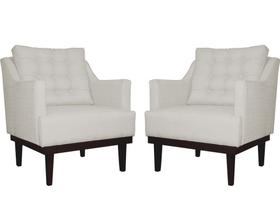 Kit 2 Poltronas Decorativa Juliete Suede Bege Pés Madeira Mz Decor