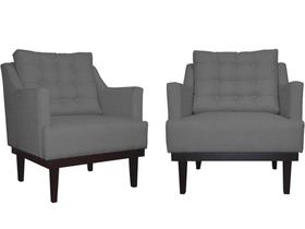 Kit 2 Poltronas Decorativa Juliete Suede Cinza Pés Madeira Ms Decor