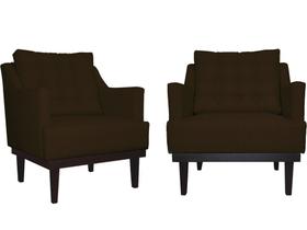 Kit 2 Poltronas Decorativa Juliete Suede Marrom Pés Madeira Ms Decor