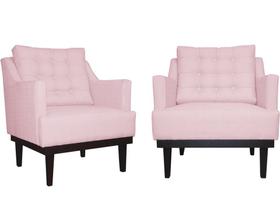 Kit 2 Poltronas Decorativa Juliete Suede Rosa Bebê Pés Madeira Ms Decor