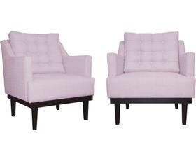 Kit 2 Poltronas Decorativa Juliete Suede Rosê Pés Madeira Ms Decor