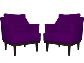 Kit 2 Poltronas Decorativa Juliete Suede Roxo Pés Madeira Mz Decor