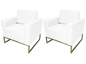 Kit 2 Poltronas Decorativa Leticia Slim Couro Branco Base Metálica Ms Decor Kit 2 Poltronas Decorativa Leticia Slim Couro Branco Base Metálica Ms Decor
