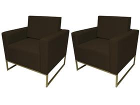 Kit 2 Poltronas Decorativa Leticia Slim Couro Marrom Base Metálica Ms Decor Kit 2 Poltronas Decorativa Leticia Slim Couro Marrom Base Metálica Ms Decor
