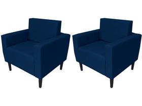 Kit 2 Poltronas Decorativa Leticia Slim Suede Azul Marinho Pés Madeira Ms Decor
