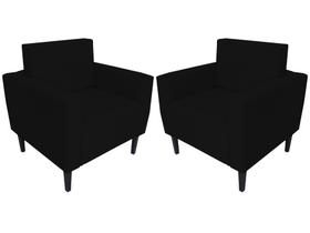 Kit 2 Poltronas Decorativa Leticia Slim Suede Preto Pés Madeira Mz Decor