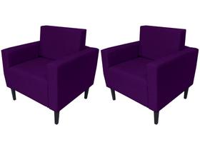 Kit 2 Poltronas Decorativa Leticia Slim Suede Roxo Pés Madeira Ms Decor