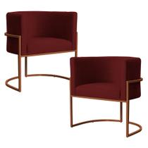 Kit 2 Poltronas Decorativa Luana Base Bronze Veludo Bordô - Montanaris Decor Kit 2 Poltronas Decorativa Luana Base Bronze Veludo Bordô - Montanaris Decor