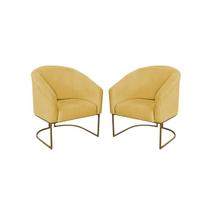 kit 2 Poltronas Decorativa Luana Base Ferro Dourada Suede - Twdecora