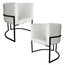 Kit 2 Poltronas Decorativa Luana Base Preta PU Branco - Montanaris Decor
