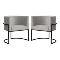 Kit 2 Poltronas Decorativa Luana Linho Bege Base Preta Mz Decor