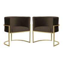 Kit 2 Poltronas Decorativa Luana Linho Marrom Base Dourada Mz Decor