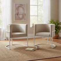 Kit 2 Poltronas Decorativa Luana Suede Capuccino Base Branca Mz Decor