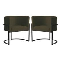 Kit 2 Poltronas Decorativa Luana Suede Marrom Base Preta Mz Decor