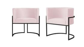 Kit 2 Poltronas Decorativa Luana Suede Rosa Bebê Base Preta Ms Decor