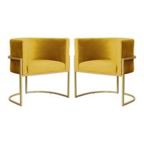 Kit 2 Poltronas Decorativa Luana Veludo Amarelo Base Dourada Ms Decor Kit 2 Poltronas Decorativa Luana Veludo Amarelo Base Dourada Ms Decor