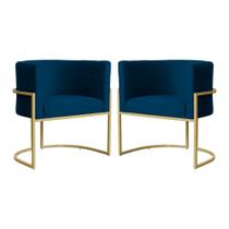 Kit 2 Poltronas Decorativa Luana Veludo Azul Marinho Base Dourada Mz Decor