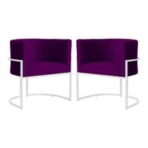 Kit 2 Poltronas Decorativa Luana Veludo Roxo Base Branca Mz Decor