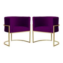Kit 2 Poltronas Decorativa Luana Veludo Roxo Base Dourada Ms Decor