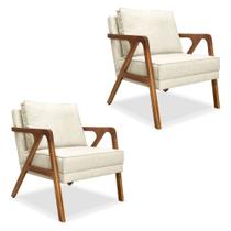 Kit 2 Poltronas Decorativa Luiza Linho Natural Base em Madeira Castanho - Pallazio Kit 2 Poltronas Decorativa Luiza Linho Natural Base em Madeira Castanho - Pallazio