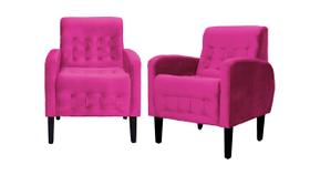 Kit 2 Poltronas Decorativa Luiza Veludo Rosa Pink Pés Madeira Ms Decor - no brand