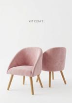 Kit 2 Poltronas Decorativa Luna Estofada Suede Rosa Pés Palito Madeira Para Quarto,Sala ou Consultórios. Kit 2 Poltronas Decorativa Luna Estofada Suede Rosa Pés Palito Madeira Para Quarto,Sala ou Consultórios.
