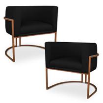 Kit 2 Poltronas Decorativa Luna para Sala Veludo Base em aço Bronze Kit 2 Poltronas Decorativa Luna para Sala Veludo Base em aço Bronze