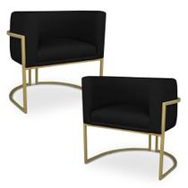 Kit 2 Poltronas Decorativa Luna para Sala Veludo Base em aço Dourado Kit 2 Poltronas Decorativa Luna para Sala Veludo Base em aço Dourado