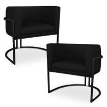 Kit 2 Poltronas Decorativa Luna para Sala Veludo Base em aço Preto Kit 2 Poltronas Decorativa Luna para Sala Veludo Base em aço Preto