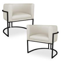 Kit 2 Poltronas Decorativa Luna para Sala Veludo Bege Base em aço Preto Kit 2 Poltronas Decorativa Luna para Sala Veludo Bege Base em aço Preto