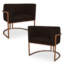 Kit 2 Poltronas Decorativa Luna para Sala Veludo Marrom Base em aço Bronze Kit 2 Poltronas Decorativa Luna para Sala Veludo Marrom Base em aço Bronze