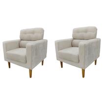Kit 2 Poltronas Decorativa Luna Sala de Estar Linho Bege Kimi Design