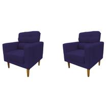Kit 2 Poltronas Decorativa Luna Sala de Estar Veludo Azul Marinho Kimi Design