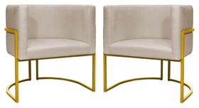 Kit 2 Poltronas Decorativa Luxo Base de Metal Dourada Escritório Recepção Sala Suede Bege Eli Móveis e Decoração