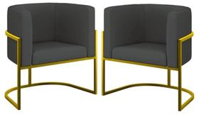 Kit 2 Poltronas Decorativa Luxo Base de Metal Dourada Escritório Recepção Sala Suede Grafite Eli Móveis e Decoração Kit 2 Poltronas Decorativa Luxo Base de Metal Dourada Escritório Recepção Sala Suede Grafite Eli Móveis e Decoração