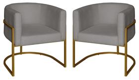 Kit 2 Poltronas Decorativa Luxo Base de Metal Dourada Escritório Recepção Sala Suede Prata Eli Móveis e Decoração Kit 2 Poltronas Decorativa Luxo Base de Metal Dourada Escritório Recepção Sala Suede Prata Eli Móveis e Decoração