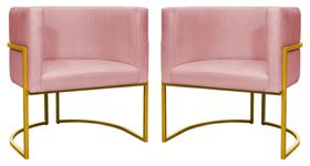 Kit 2 Poltronas Decorativa Luxo Base de Metal Dourada Escritório Recepção Sala Suede Rosa Eli Móveis e Decoração