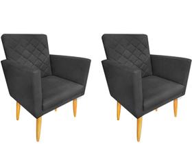 Kit 2 Poltronas Decorativa Maitê Matelassê Suede Cinza Pés Madeira Ms Decor