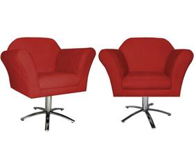 Kit 2 Poltronas Decorativa Marcela Base Giratória Metal Couro Vermelho Ms Decor Kit 2 Poltronas Decorativa Marcela Base Giratória Metal Couro Vermelho Ms Decor