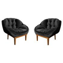 Kit 2 Poltronas Decorativa Marcela Veludo Base Madeira Castanho - Pallazio