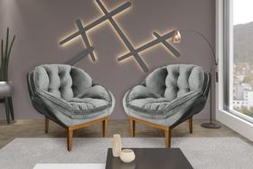 Kit 2 Poltronas Decorativa Marcela Veludo Cinza Dal Poz Estofados