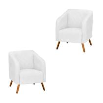 Kit 2 Poltronas Decorativa Master com Pés Madeira Corano Branco Kit 2 Poltronas Decorativa Master com Pés Madeira Corano Branco
