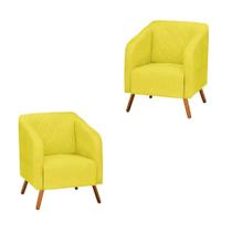 Kit 2 Poltronas Decorativa Master com Pés Madeira Suede Amarelo Kit 2 Poltronas Decorativa Master com Pés Madeira Suede Amarelo