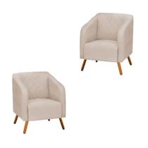 Kit 2 Poltronas Decorativa Master com Pés Madeira Suede Bege