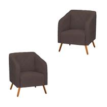 Kit 2 Poltronas Decorativa Master com Pés Madeira Suede Marrom Kit 2 Poltronas Decorativa Master com Pés Madeira Suede Marrom