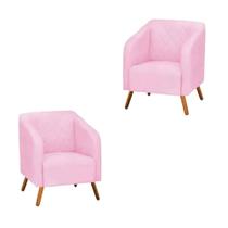 Kit 2 Poltronas Decorativa Master com Pés Madeira Suede Rosa Kit 2 Poltronas Decorativa Master com Pés Madeira Suede Rosa
