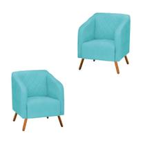 Kit 2 Poltronas Decorativa Master com Pés Madeira Suede Turquesa Kit 2 Poltronas Decorativa Master com Pés Madeira Suede Turquesa