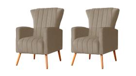 Kit 2 Poltronas Decorativa Melinda Suede Capuccino Pés Madeira Ms Decor