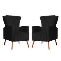 Kit 2 Poltronas Decorativa Melinda Suede Preto Pés Madeira Mz Decor