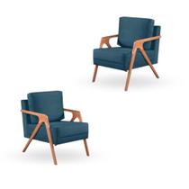 Kit 2 Poltronas Decorativa Mona Luxo Braço De Madeira